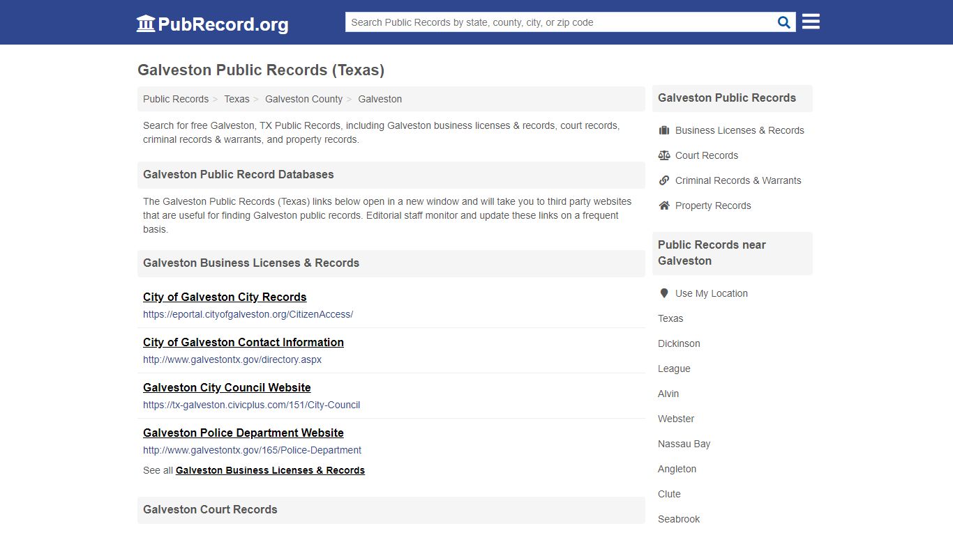 Free Galveston Public Records (Texas Public Records) - PubRecord.org